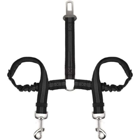 Ceinture de sécurité double pour animaux de compagnie, réglable avec élastique. (1/5)