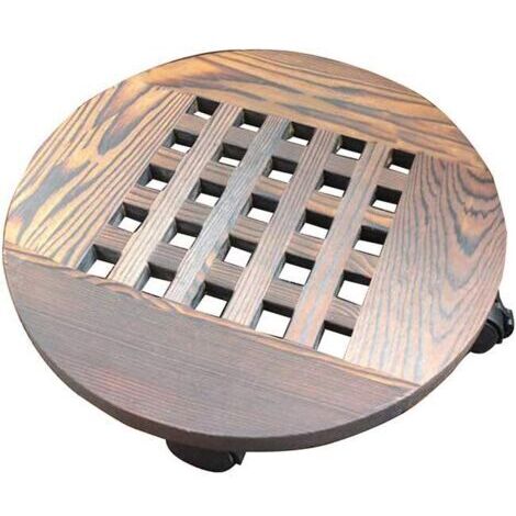 Support porte plantes en bois massif – Base mobile avec roulettes – Diamètre 25 cm – Finition non toxique et imperméable (1/5)