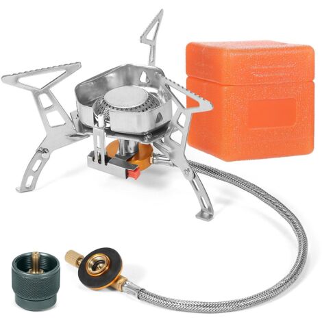 Réchaud à gaz de camping coupe-vent 3500 W avec adaptateur, réchaud de randonnée portable avec allumage piézo pour O (1/4)