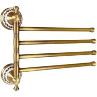Porte-Serviettes pivotant pour Salle de Bain, Bronze Antique, Pliable à 4 Bras, Porte-Serviettes pour Linge, Support Mural pour économiser de l'espace, Design Porcelaine