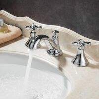Mitigeur lavabo 3 trous pour salle de bain avec 2 poignées Noir mat