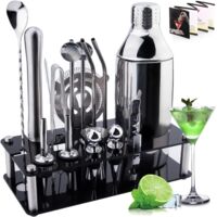 Ensemble shaker à cocktails, kit de 20 pièces, shaker professionnel en acier inoxydable de 750 ml, kit de barman pour la maison, le bar et les fêtes.