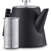 LYERCW - Théière 1,2 litre - Bouilloire isotherme - Théière en acier inoxydable avec filtre - Grande bouilloire - Bouilloire isotherme à double filtre - Noire