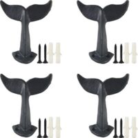 4PCS crochets mur queue baleine en fonte avec vis de montage, rochets mur, noir