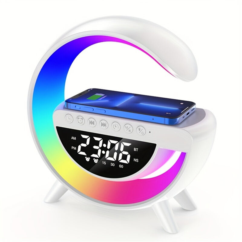 Lampe De Chevet Tactile Multifonction – Chargeur Sans Fil 10W, Réveil Lumière Lever De Soleil, 10 Sons Apaisants, 3 Niveaux Luminosité