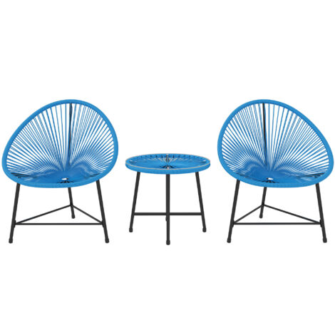 Canapé de jardin 2 places en résine tressée, plateau en verre trempé, pour balcon, terrasse, patio, bleu (1/5)