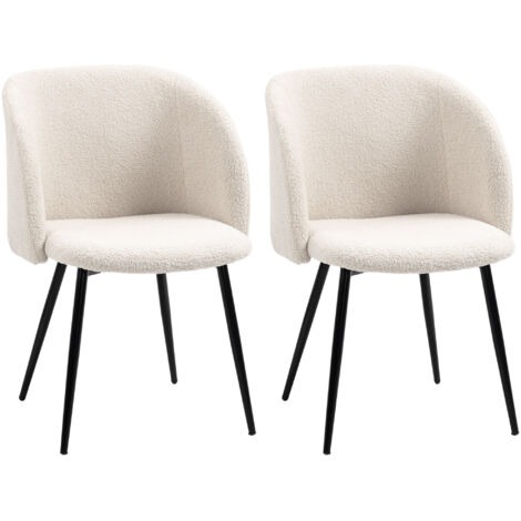 Ensemble de 2 Chaises Design , Dossier Laine Bouclée Beige & Pieds Acier Noir , 55x62x80 cm (1/5)