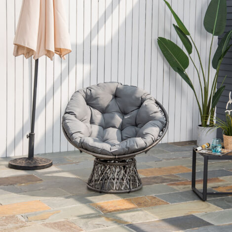 Fauteuil rond en rotin synthétique blanc et gris - MFT1310 | Aubry Gaspard