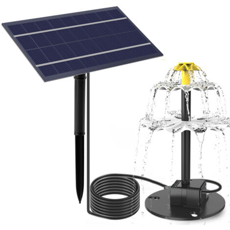 Pompe solaire 4W pour fontaine à eau avec 9 buses, idéale pour les bains d'oiseaux, les bassins de jardin, les piscines, les aquariums et autres espaces extérieurs.