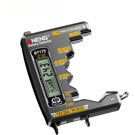 Testeur de Pile et Analyseur de Batterie Numérique 1.5V 12V Écran LCD Double Affichage Test en 3 Secondes Universel pour AA AAA 9V 12V Lithium Piles Boutons Sans Pile Interne Anti Choc