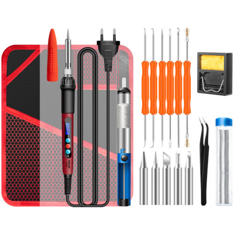 SL103 Kit de 18 mini fers à souder électriques avec écran LCD, température réglable de 180 °C à 500 °C, 60 W, pince à épiler, extracteur d'étain et fil d'étain pour composants électroniques