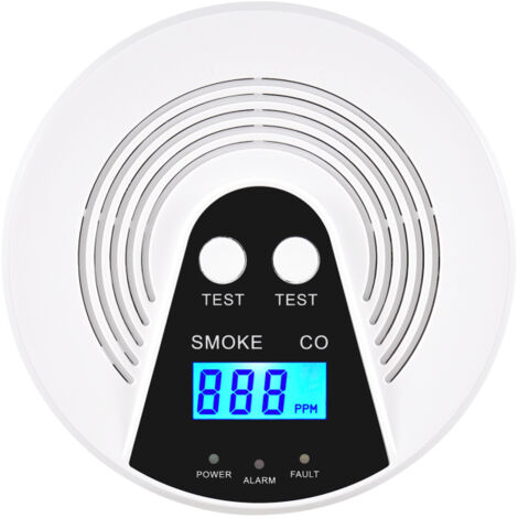 Détecteur de fumée et de monoxyde de carbone avec écran LCD,détecteur de fumée, alarme de fumée et alerte vocale, alarme combinée fumée et CO, alimentation par piles (1/5)