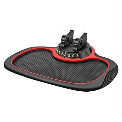 Support de téléphone antidérapant pratique pour tableau de bord avec plaque d'immatriculation, rouge. (1/5)