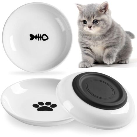 Gamelle pour chat, gamelle d'intérieur en céramique saine, ensemble chat et plateau, plateau peu profond pour chatons (eau et nourriture), fond antidérapant en silicone, lot de 3 (1/5)