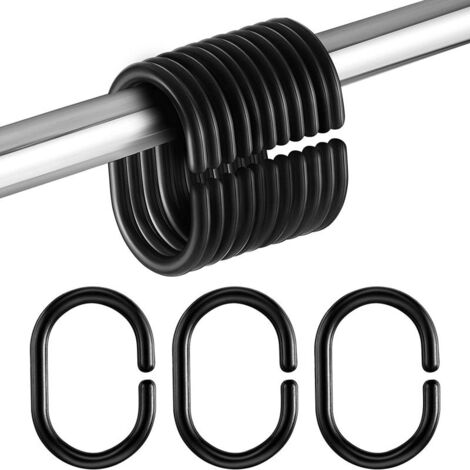 Lot de 24 anneaux et crochets en plastique pour tringle de rideau de douche (noir) (1/5)