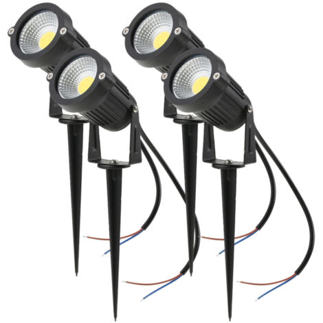 Lot de 4 lampes LED COB 5W pour jardin, allée ou mur, 12V AC/DC, éclairage décoratif extérieur, 500 lm, projecteur haute puissance ultra,lumineux, blanc.