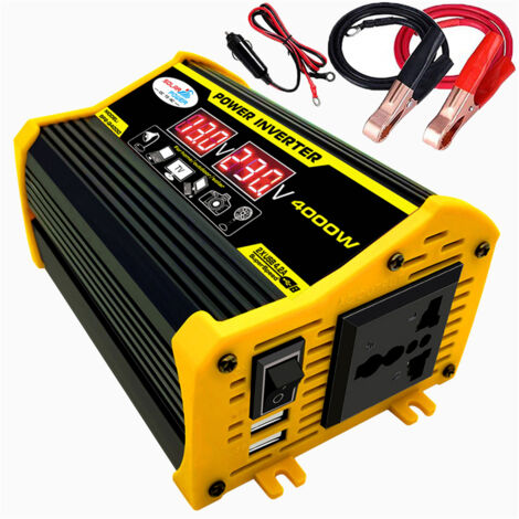 Onduleur portable pour voiture, transformateur DC12 V vers AC110/220 V, onduleur à onde sinusoïdale modifiée 4 000 W, double USB, affichage LED, onduleurs automatiques