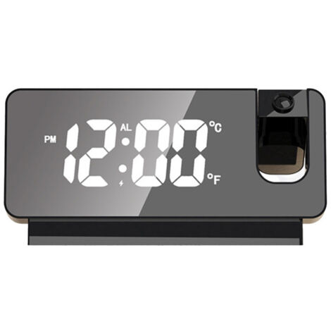 Réveil projecteur portable avec affichage de la température et de la date sur grand écran LED, projection à 180° au plafond ou au mur, alimentation USB, réveil silencieux pour la chambre à coucher