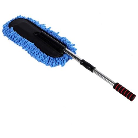 Kit de nettoyage de voiture avec brosse et poignée rétractable en acier inoxydable, outil de dépoussiérage de vitres rétractable et lavable, universel (bleu) (1/5)