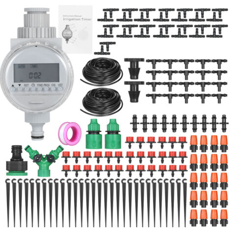 Kit d'arrosage goutte à goutte pour plantes, système d'arrosage DIY avec programmateur électronique automatique, buses, brumisateurs et goutteurs, 30 mètres de tuyau pour jardin, pelouse et terrasse.
