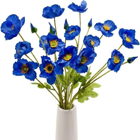 Lot de 5 coquelicots artificiels en soie avec tiges, pour la décoration intérieure, bouquet et décoration de table. Composition florale en soie pour mariage et fêtes. (1/5)