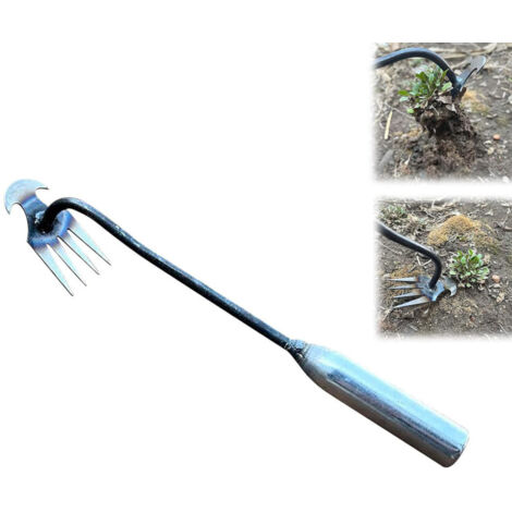 Outil d'arrachage de mauvaises herbes en acier au manganèse supérieure, désherbeur 2 en 1 à 4 dents, outil manuel haute résistance