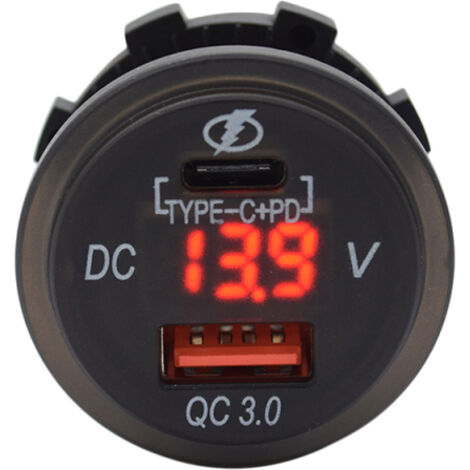 Prise de charge USB QC3.0 étanche 12-24 V CC avec port Type C pour voiture, bateau, camping-car, etc. Compatible appareils USB. (1/5)