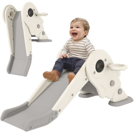 3 En 1 Toboggan Pour Enfants AIYAPLAY Panier De Basket Et Escalade Toboggan Interieur Pour Enfants Pliable De 2 A 5 Ans Creme