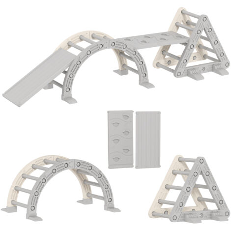 Triangle d'escalade 8 en 1 pour enfants, arche d'escalade, rampe d'escalade et de glisse double face, 279 x 80 x 69 cm, gris (1/5)