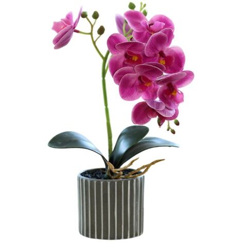Orchidée violette en pot de 32 cm (12,6 pouces) de diamètre, très réaliste au toucher, idéale pour décorer une table de salon ou votre intérieur.