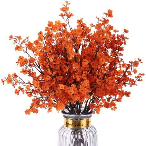 Ensemble de 8 fleurs artificielles d'automne, sans danger pour les bébés, plantes orange réalistes, fleurs en soie (1/5)