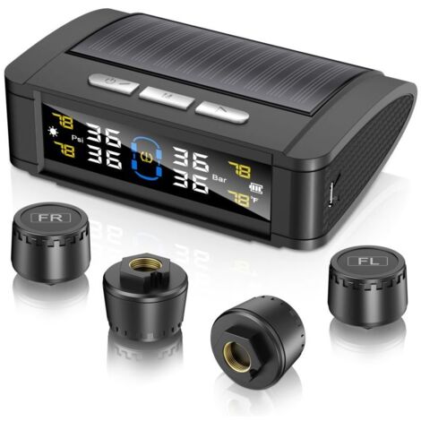 TPMS solaire avec alertes vocales - Système de surveillance pression pneus externe 0-87 PSI - Capteurs IPX7 pour voiture, SUV, camping-car