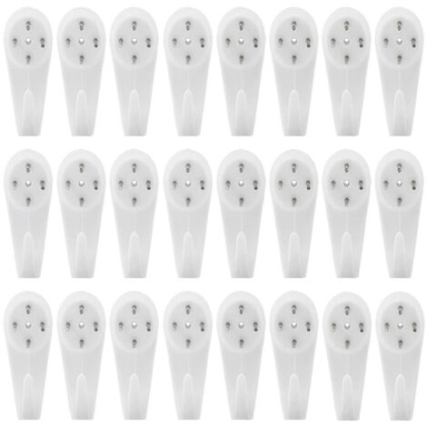 Lot de 24 crochets muraux invisibles en plastique blanc pour cadres photo, sans traces.