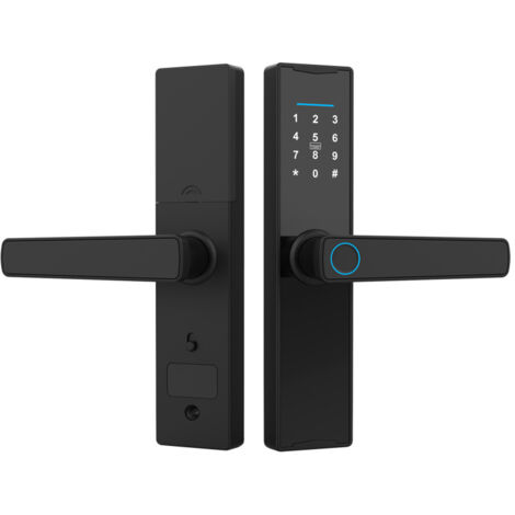 Serrure connectée WiFi sans clé compatible TY, 5 modes déverrouillage (empreinte, mot de passe, carte, clé mécanique), écran tactile, alliage d'aluminium, portes 38-55mm