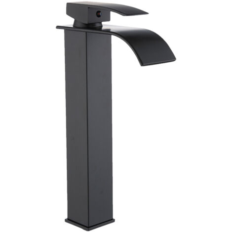Robinet cascade pour lavabo de salle de bain, robinet mitigeur en laiton à levier unique, mitigeur eau chaude/eau froide avec 2 flexibles. (1/5)