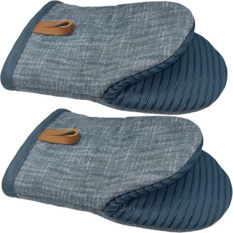 1 paire de mini maniques de cuisine en silicone, résistantes à la chaleur 260°C, surfaces antidérapantes, boucle de suspension (03 Bleu)