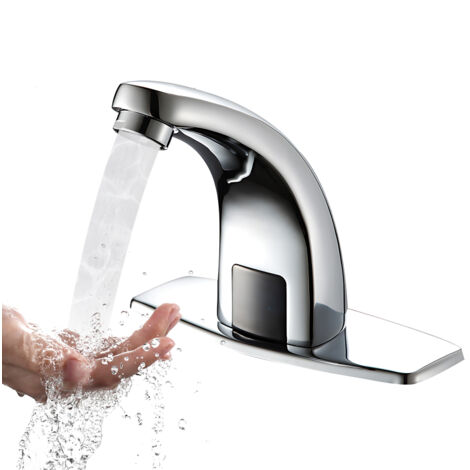 Robinet sans contact à capteur de mouvement automatique, alimenté par piles, infrarouge intelligent électronique, 1 trou, filtre intégré, plaque de recouvrement, G1/2 (1/5)