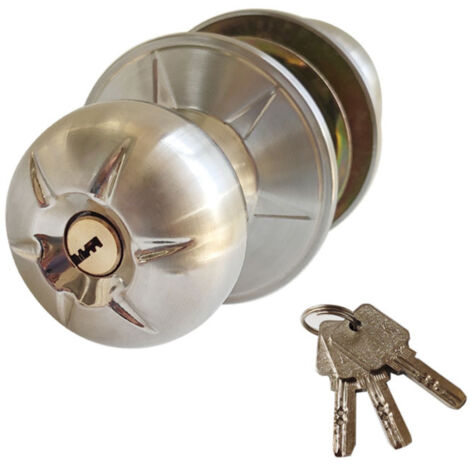 Poignée de porte intérieure verrouillable avec 3 clés, style boule, pour chambre ou salle de bain. Poignée en acier inoxydable poli. (1/5)