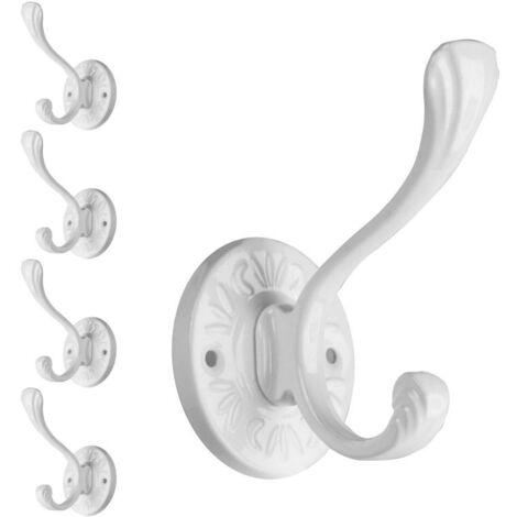 Lot de 5 patères blanches campagnard, finition noir mat, métal, avec vis, porte-serviettes pour salle de bain/entrée, suspendre manteaux, clés, chapeaux, écharpes, peignoirs, sacs