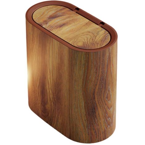 Poubelle étroite en plastique avec couvercle, rayures imitation bois, déodorante et imperméable, 28 x 28 x 15 cm, pour cuisine, chambre ou bureau. (1/5)