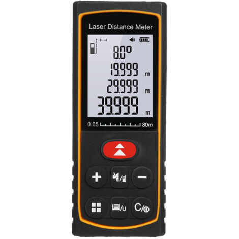 Télémètre numérique avec poignée et capteur d'angle électronique, mesure jusqu'à 80 m/262 pi, unités m/pi/po, distance, surface, volume, théorème de Pythagore (1/5)