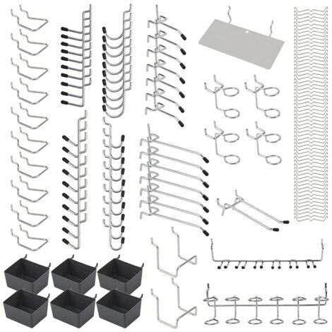 Assortiment de crochets métalliques pour panneau perforé, 140 pièces avec verrous – organisation murale garage (1/4)