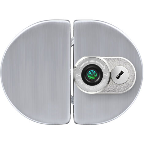 Serrure intelligente porte vitrée : déverrouillage empreinte digitale, application, clé mécanique. 3 modes. Acier inoxydable. 100 empreintes. Rechargeable. Bluetooth rotative semi-circulaire 12 mm. (1/5)