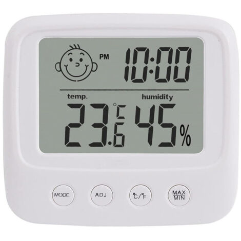 Thermomètre hygromètre numérique, icône de confort ambiant, moniteur température humidité haute précision rétroéclairage, blanc (1/5)