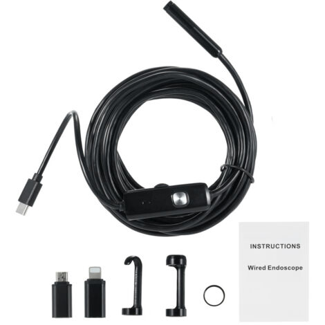 Caméra endoscopique double objectif, éclairage 8+1 LED réglables, résolution 1920p, étanchéité IP68, longueur 2 m, semi-rigide, serpent, iOS/Android (1/5)
