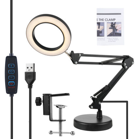 Loupe 10x lampe de bureau 2-en-1, intensité variable, pince, bras articulé réglable, LED pour loisirs créatifs, travaux de précision, peinture (1/5)
