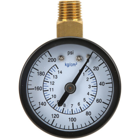 Manomètre radial 1/4NPT 50 mm pour huile, gaz et hydraulique, indicateur de pression 0-200 psi 0-14 kg/cm² (1/5)