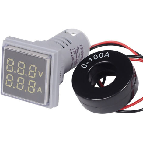 Mini voltmètre/ampèremètre numérique carré à LED avec voyant lumineux, indicateur de tension et de courant AC 60-500 V 0-100 A (1/5)