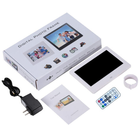 Cadre photo numérique 7 pouces, écran tactile HD 1080p IPS, lecture de photos, vidéos, calendrier, musique et publicités, format 16:9, compatible avec les cartes mémoire jusqu'à 32 Go. (1/5)