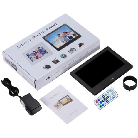 Cadre photo numérique 7 pouces, écran tactile HD 1080p IPS, lecture de photos, vidéos, calendrier, musique et publicités, format 16:9, compatible avec les cartes mémoire jusqu'à 32 Go(noir) (1/5)